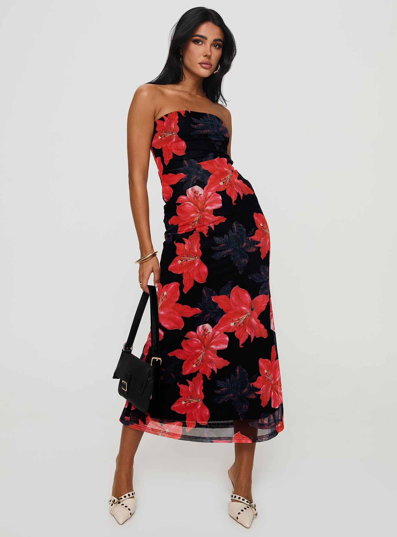 Celik Strapless Maxi Dress Black / Floral、mySite、solidvoid