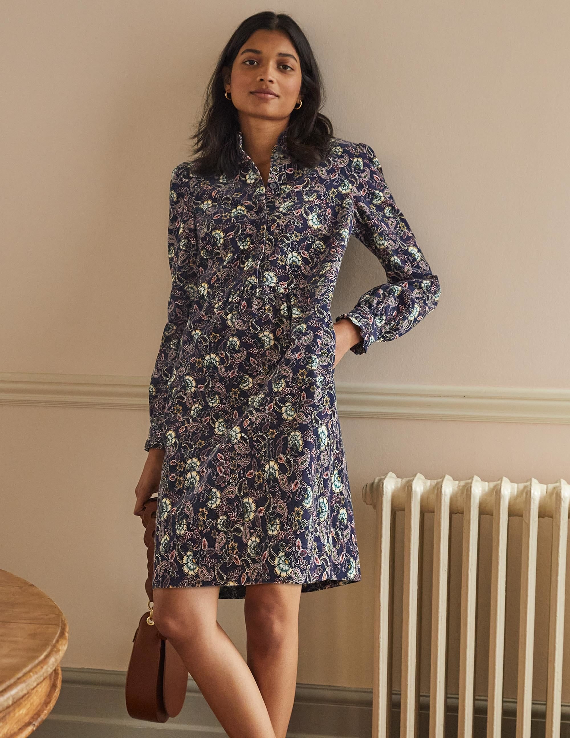  Ruffle Neck Cord Dress-French Navy, Exotic Floral、mySite、ashleygrahame