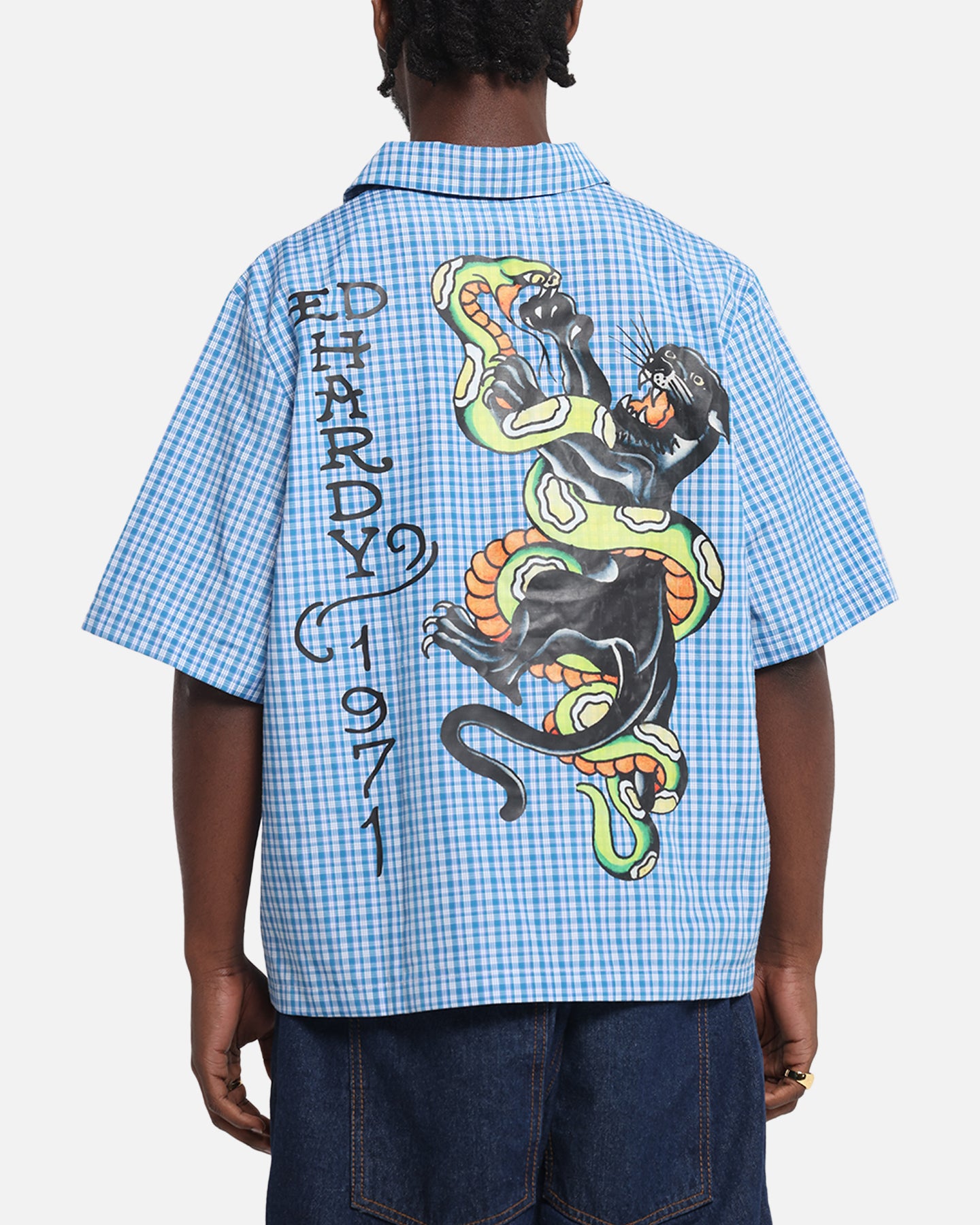 Ed Hardy Panther Button-Up Shirt Blue、mySite、zt4zffjzw