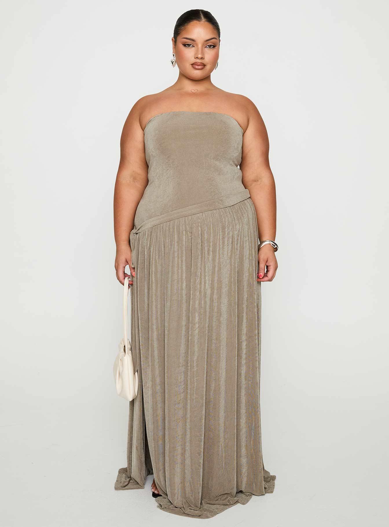 Inka Strapless Maxi Dress Taupe Curve、mySite、solidvoid
