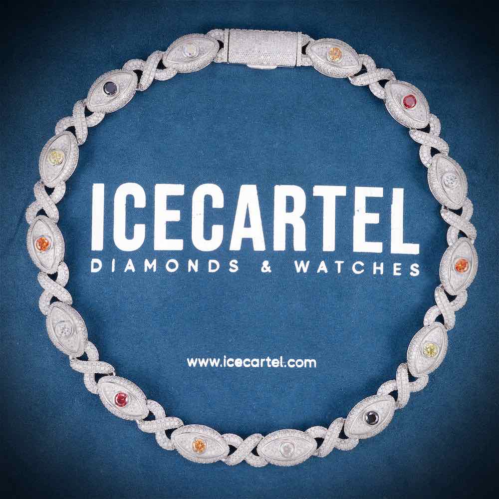 15MM Iced Out Multi Gemstone Evil Eye Eternity Chain 14K Gold、mySite、hinf8tx79