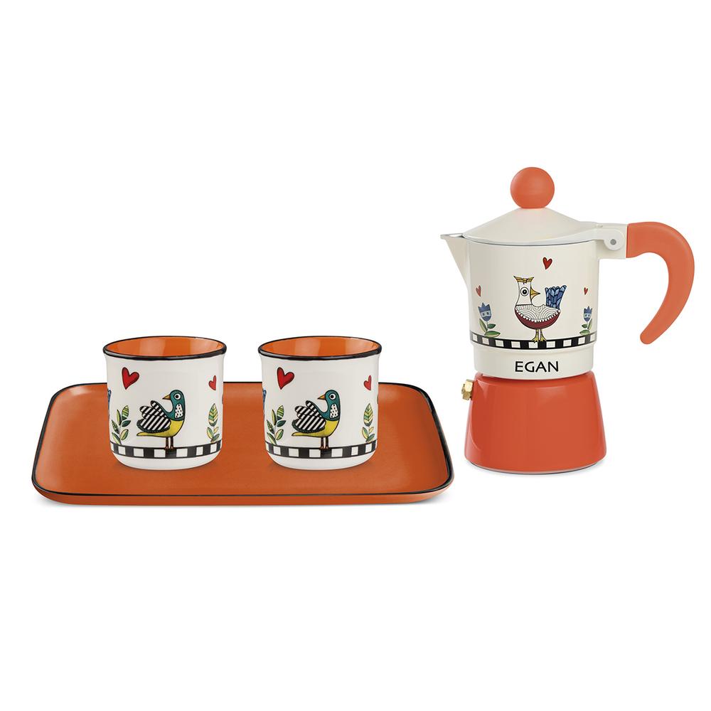 EGAN - Set Moka+2 Bicchierini+Vassoio Cocorico' Arancio ***、mySite、fannypackpong