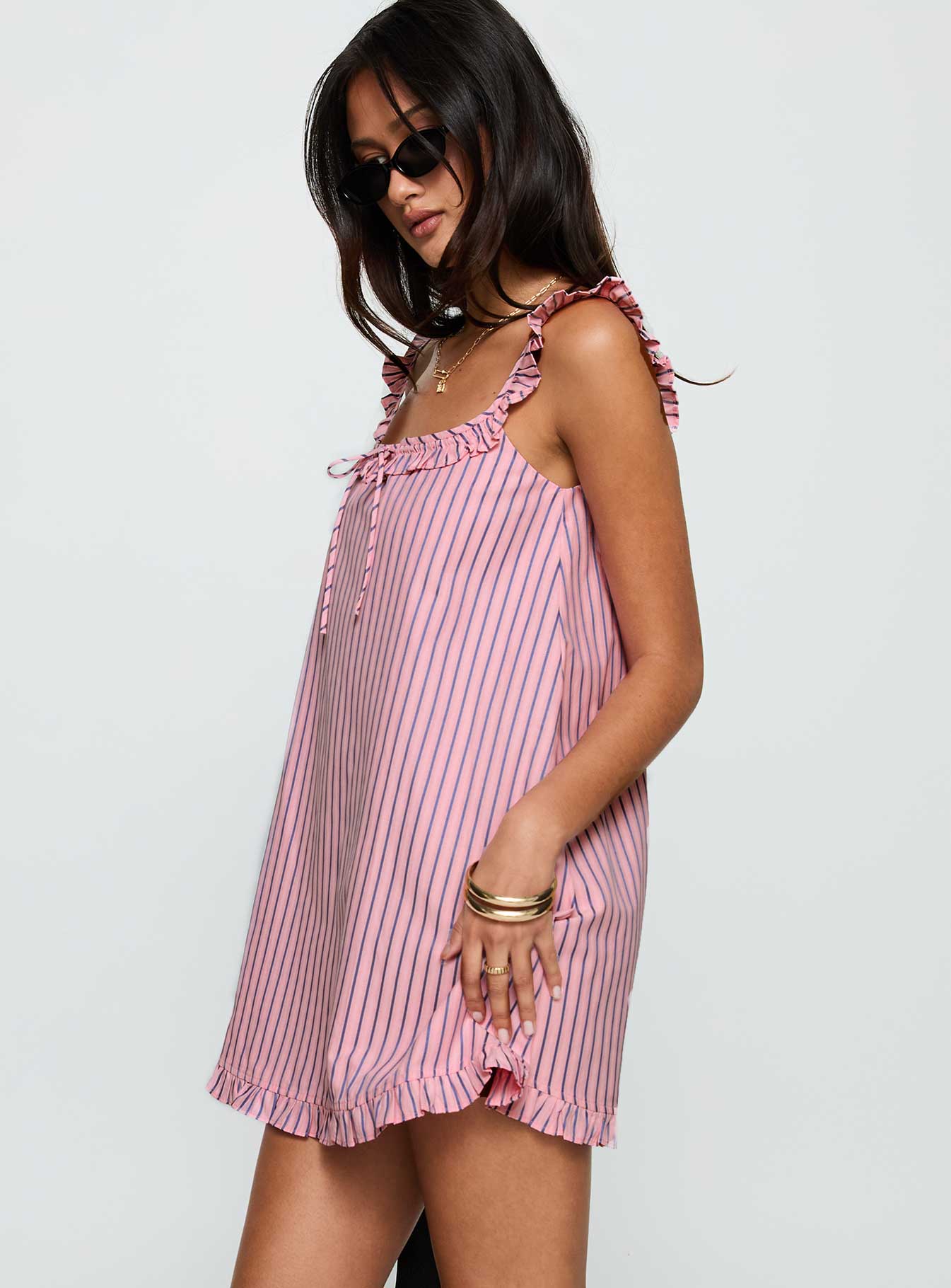 Zalina Babydoll Mini Dress Pink Stripe、mySite、solidvoid
