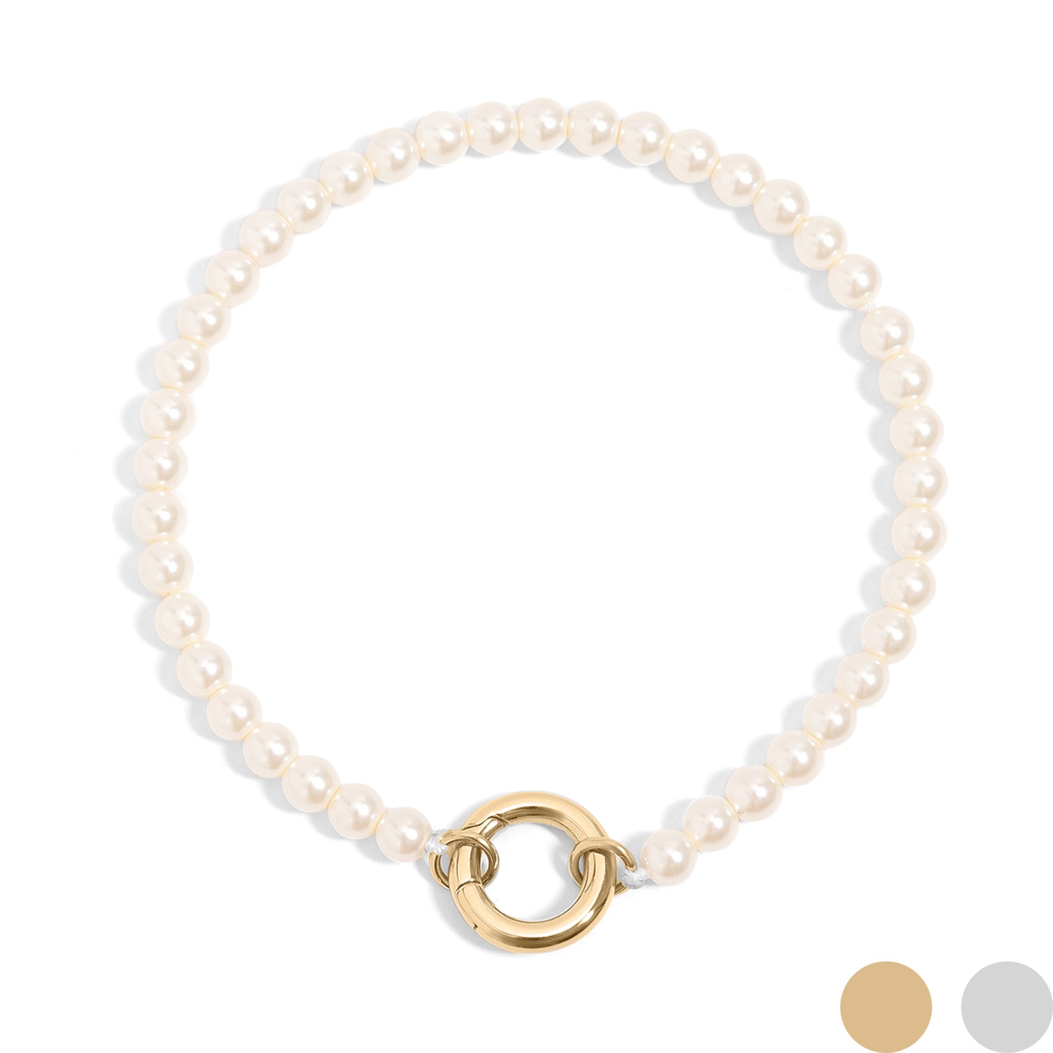 18K Gold PVD Stainless Steel Glass Pearl Charm Keeper Bracelet / SBB0337、mySite、dreamappss