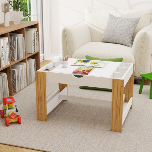 The 2 in 1 Rollaway Play Table and Toy Organizer Compatible with Lego Suitable for Storing Under Bed or Sofa-White (38" x 18.7" x 5.9")、、casual