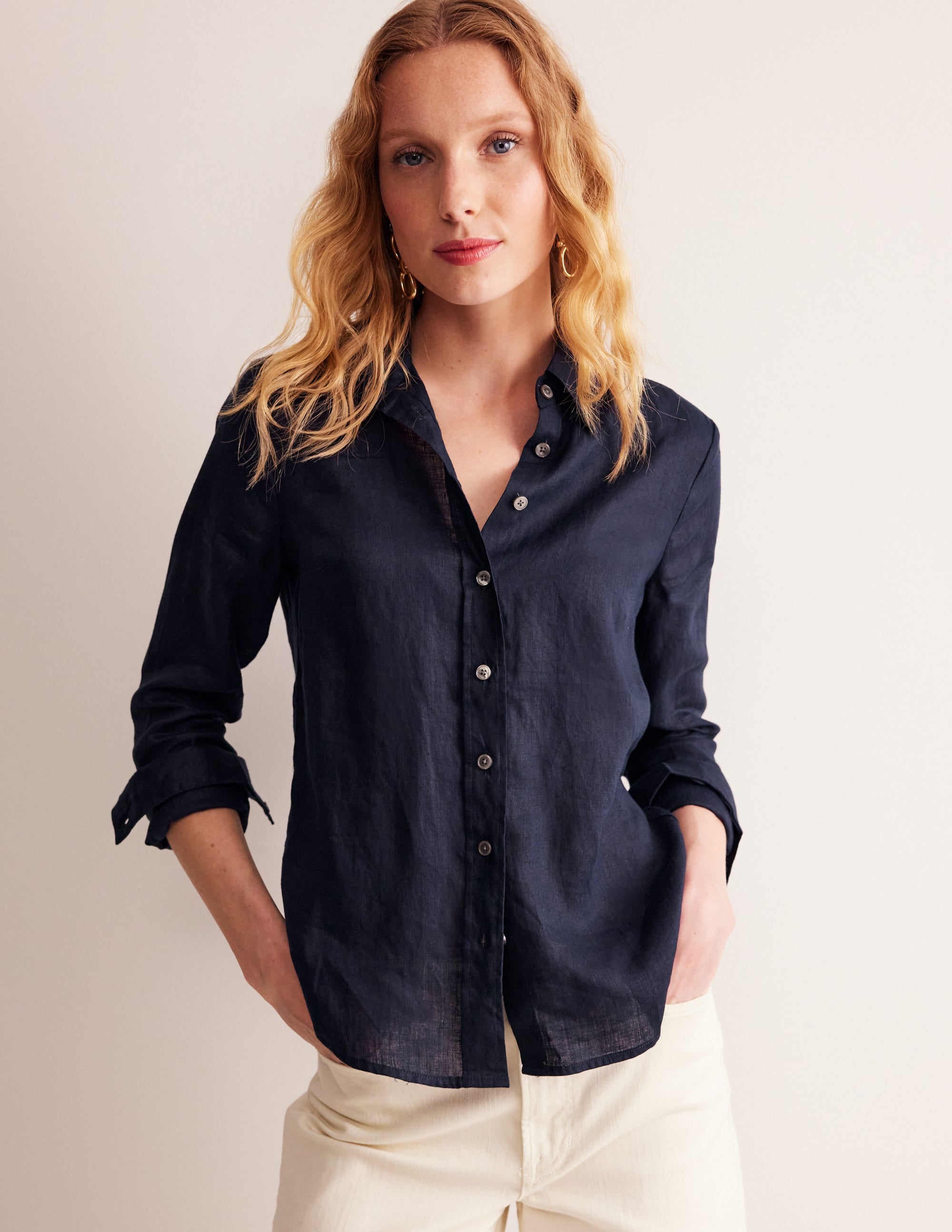  Sienna Linen Shirt-Navy、mySite、ashleygrahame