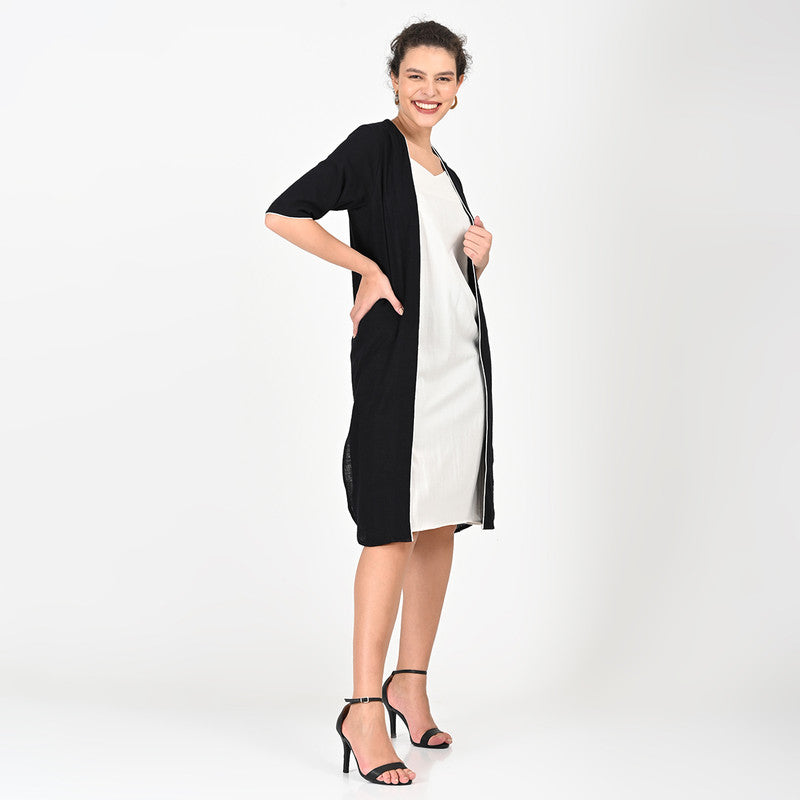 Cotton Solid Co Ord Set For Women | Overlay & Dress | Black & Cream、mySite、camillekostekn