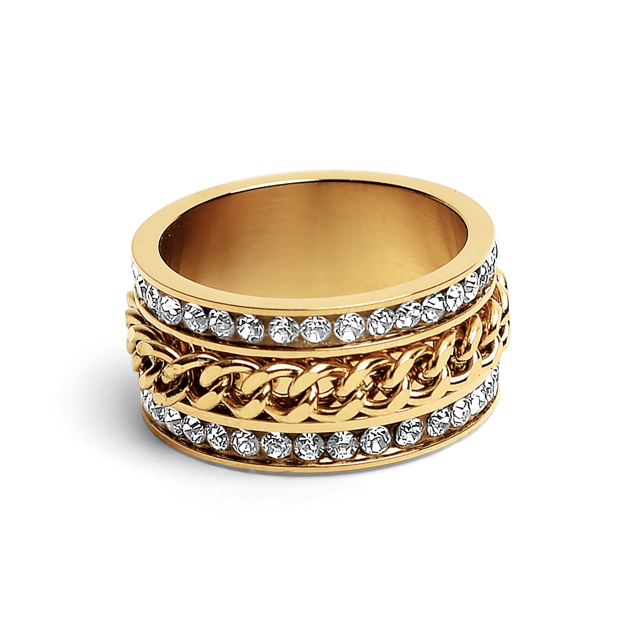 10 Pack - CZ Eternity With 18K Gold Center Chain Spinner Stainless Steel Ring / ZRJ9012、mySite、dreamappss