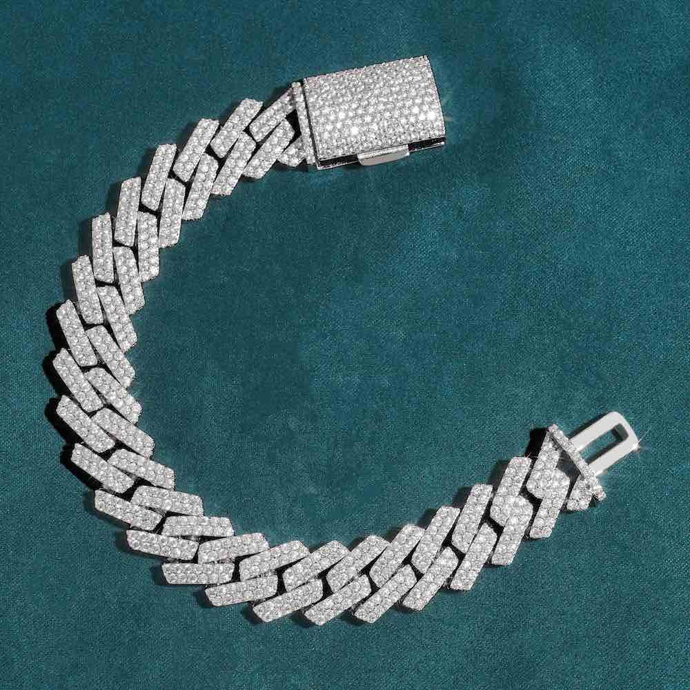 15MM 2-Row Moissanite Cuban Link Bracelet 14K Gold、mySite、hinf8tx79