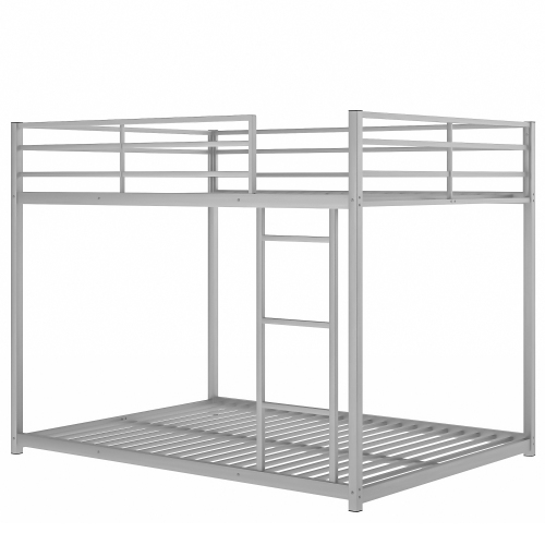 Full over Full Metal Bunk Bed, Low Bunk Bed with Ladder, Black(Old SKU:MF197034AAB)、、casual