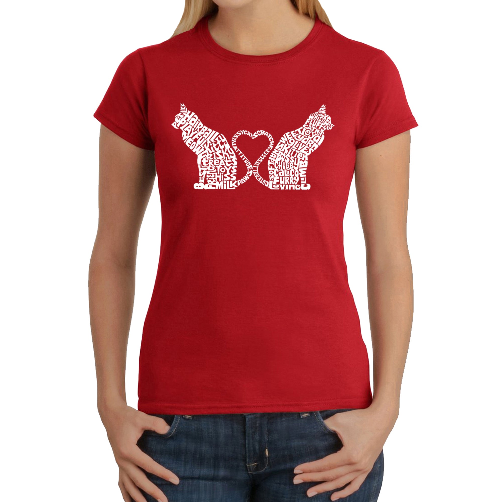 Cat Tail Hearts - Women's Word Art T-Shirt、mySite、camillekostekn