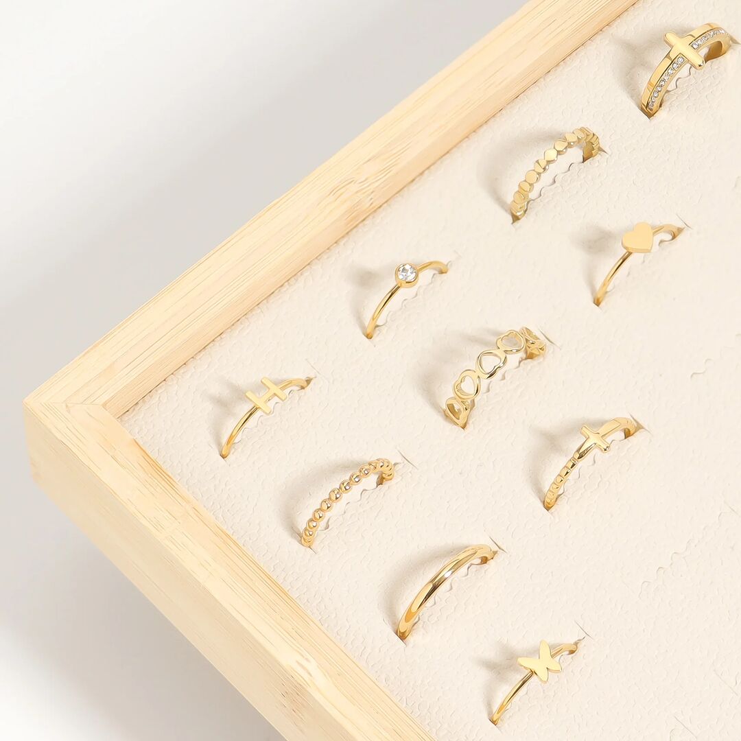 18K Gold PVD Stainless Steel Beaded Cross Stacking Ring / CSR0005、mySite、dreamappss