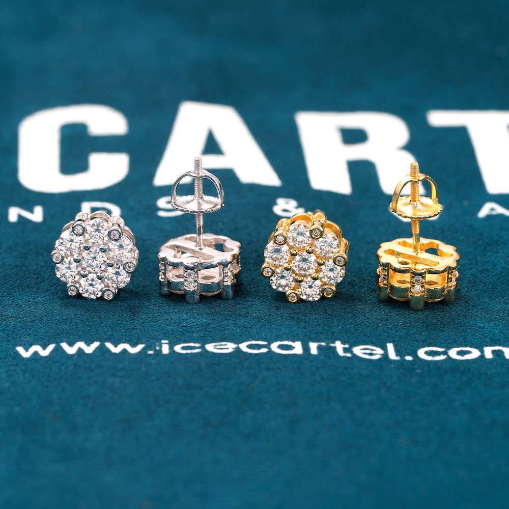 Diamond Flower Cluster Stud Earrings 14K Gold | 10MM、mySite、hinf8tx79
