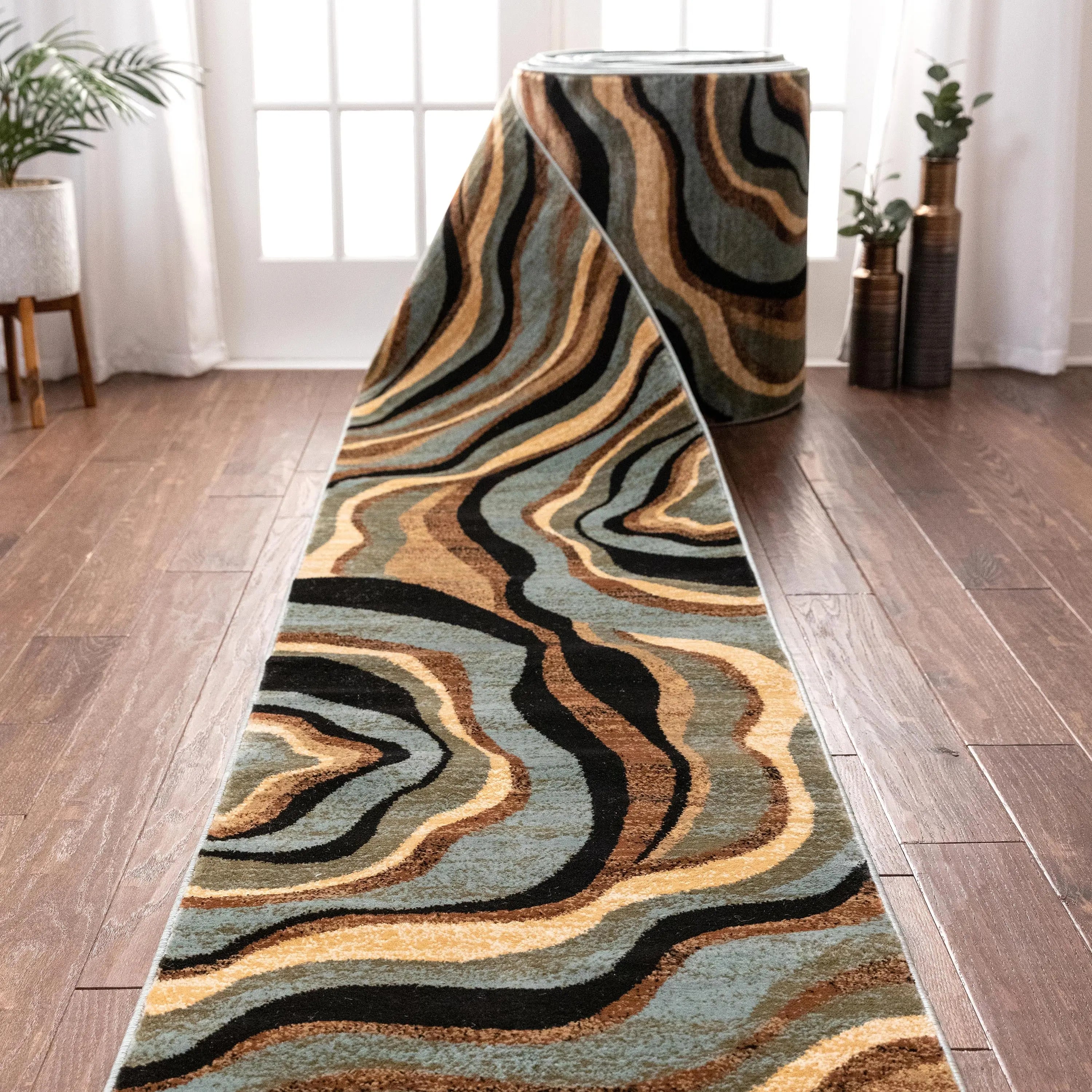 Nirvana Waves Custom Size Runner Modern Multi Blue 27 Inch Wide x Choose Your Length Hallway Runner Rug、mySite、gigharbornorthrealestate