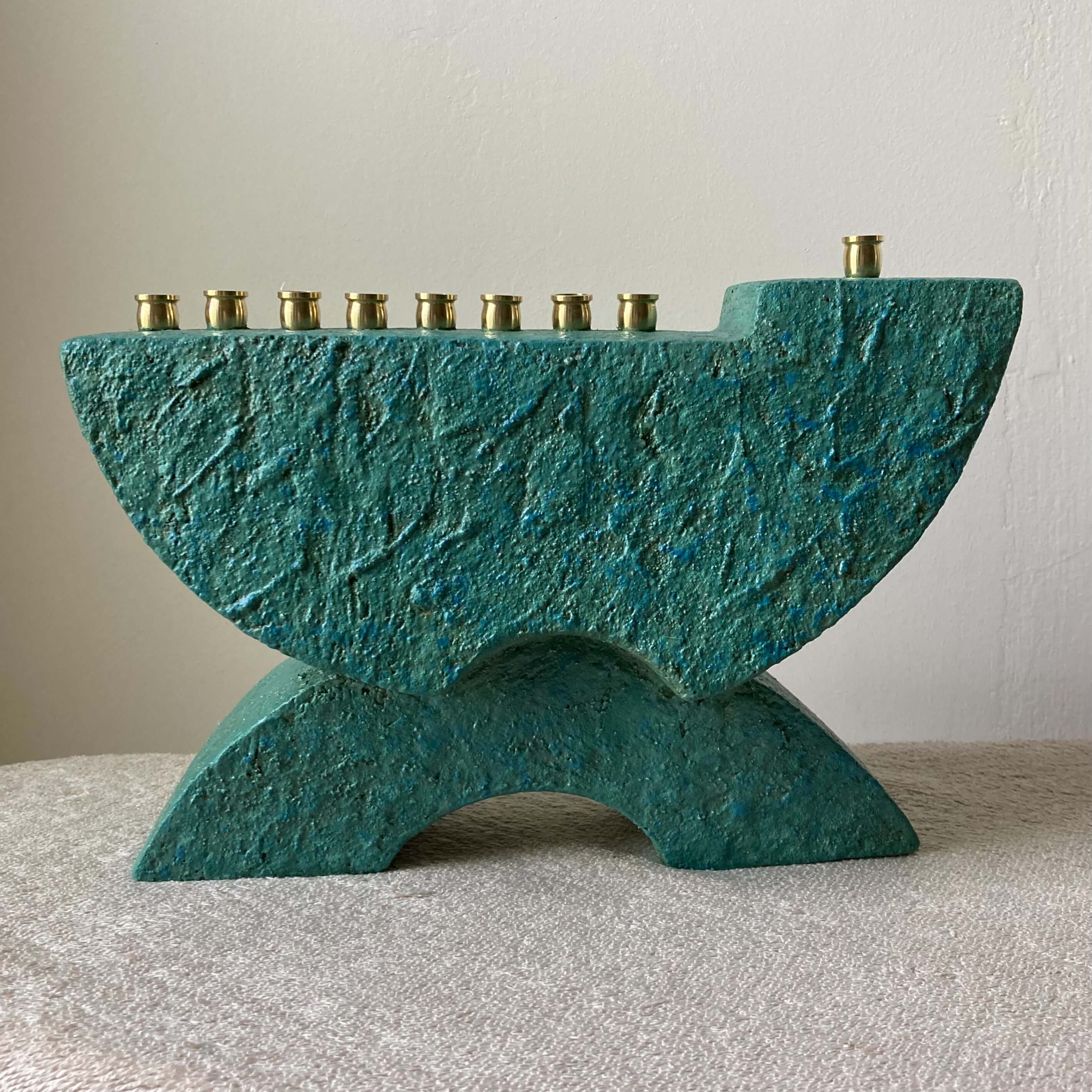 Stoneware Ceramic Menorah - Turquoise、mySite、topwebapps
