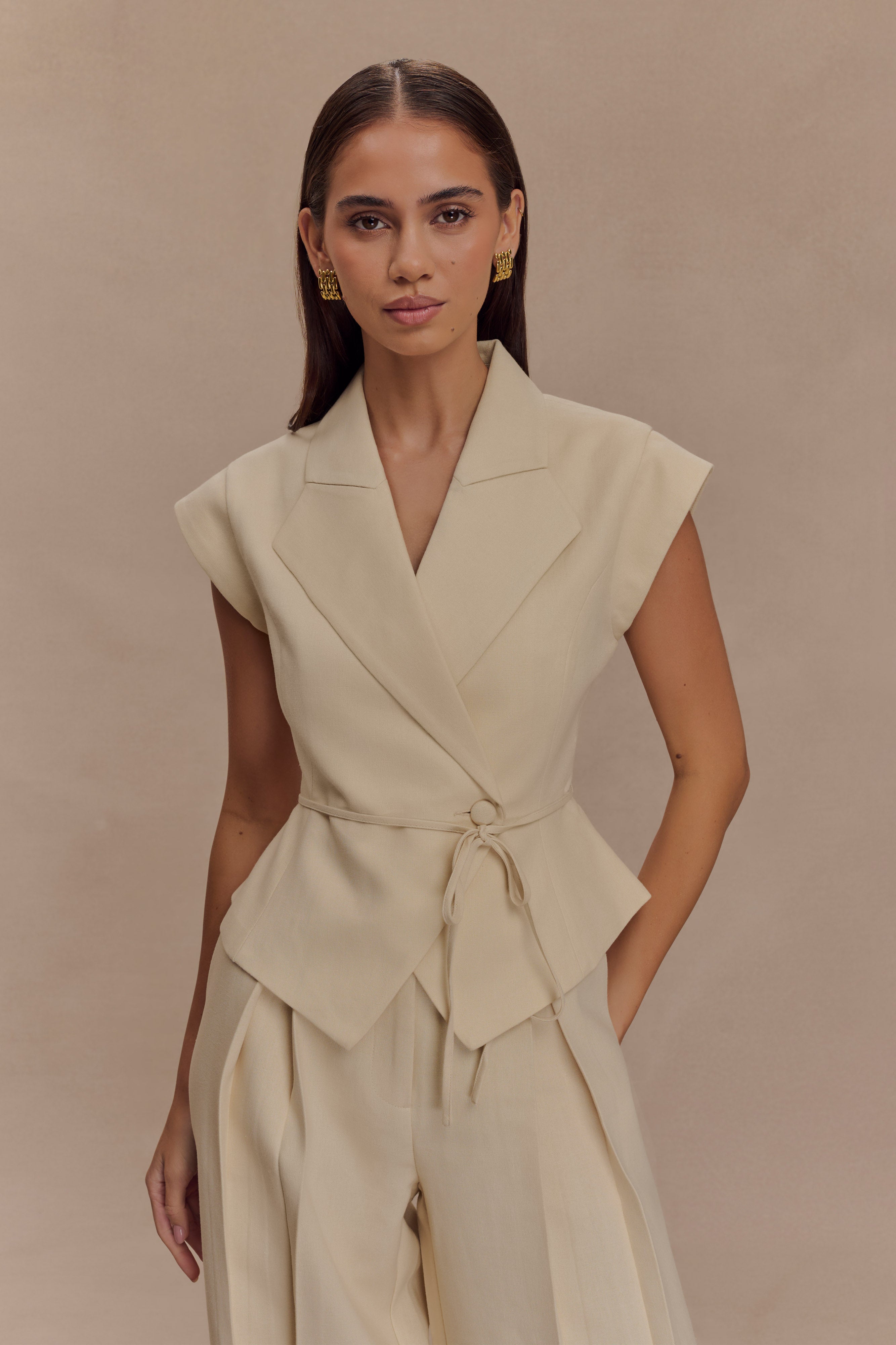 Andina Shortsleeve Linen Top - Natural Beige、mySite、solidvoid