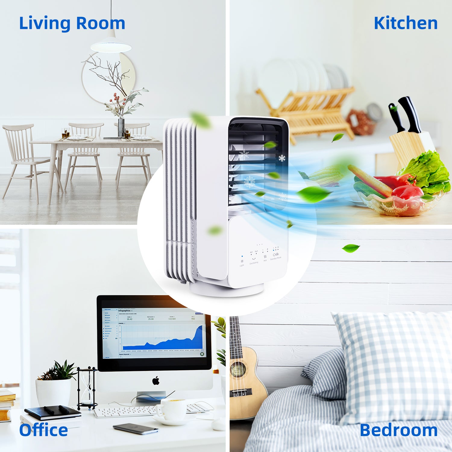 KLOUDIC Portable Air Conditioner Fan, Evaporative Air Cooler, USB Personal Desktop Cooling Fan with 3 Speeds,Small Air Cooler for Room、mySite、fannypackpong