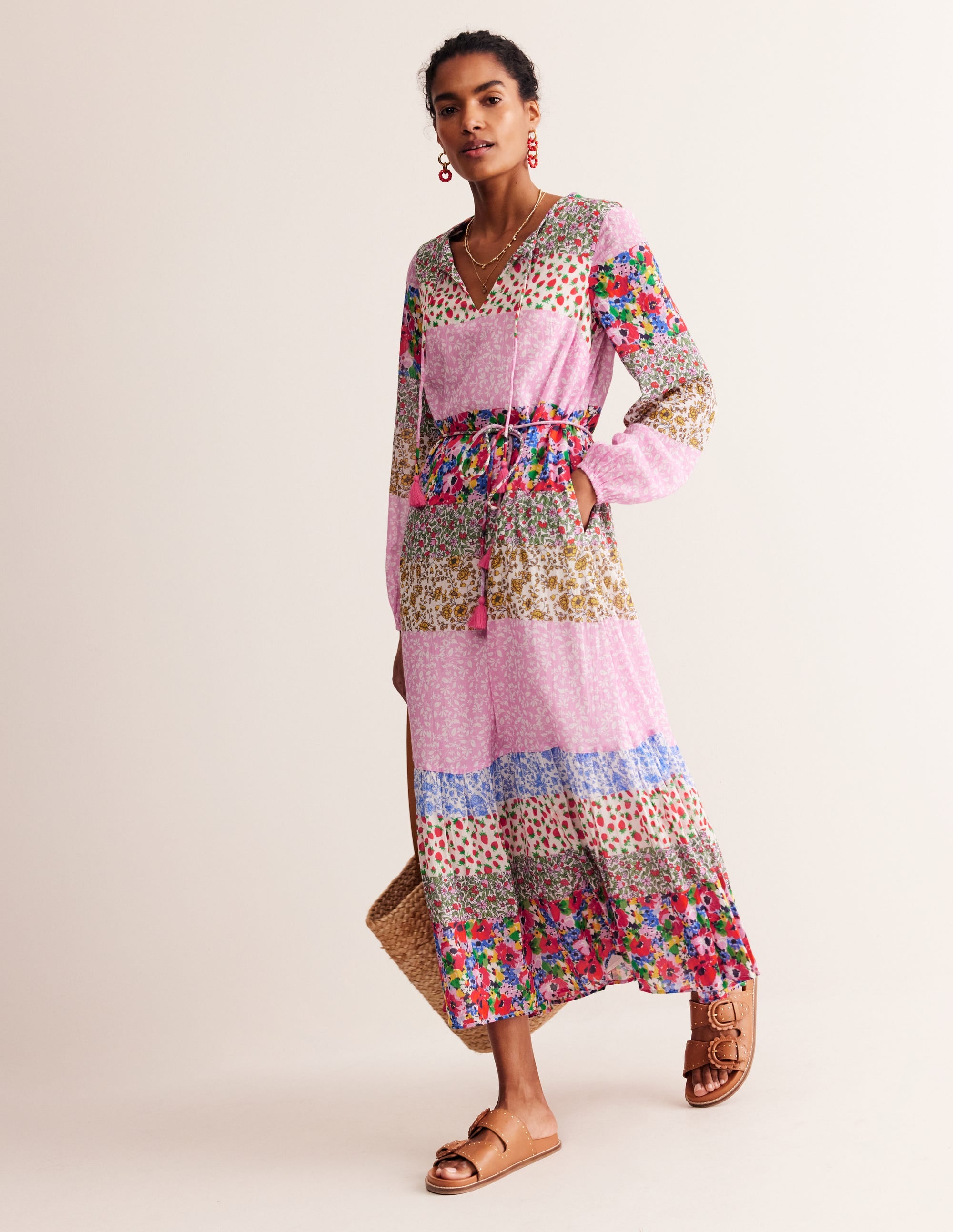  Hotched Blouson Maxi Dress-Multi, Patchwork Bloom、mySite、ashleygrahame