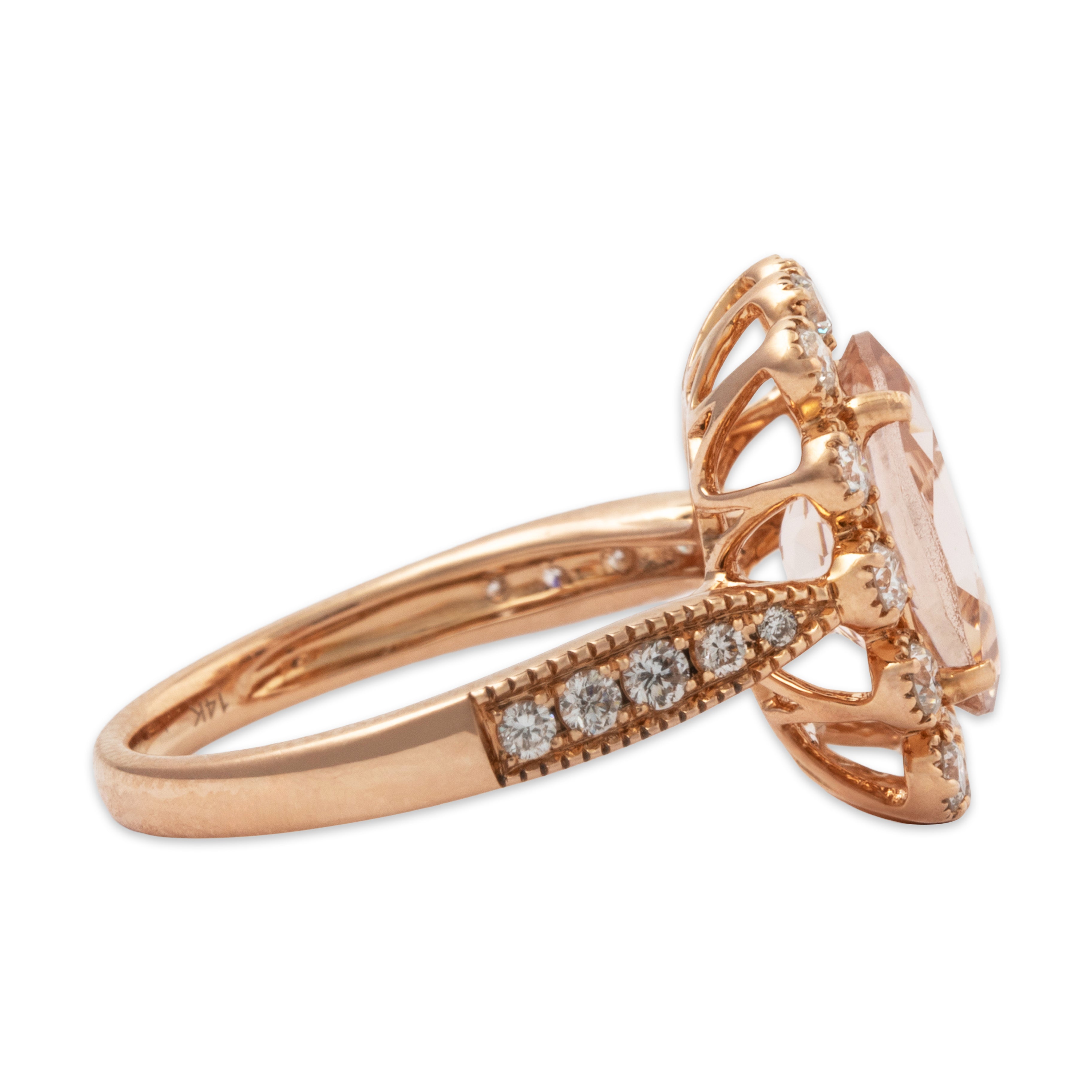 Estate 14k Rose Gold 2ct Morganite .616cttw Diamond Round Halo Cocktail Ring 5.00、mySite、hinf8tx79