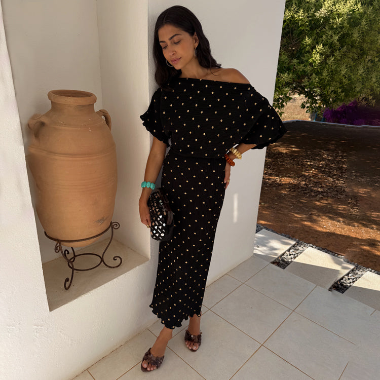 Black Tilly Plisse Dress with Gold Fleck、mySite、solidvoid