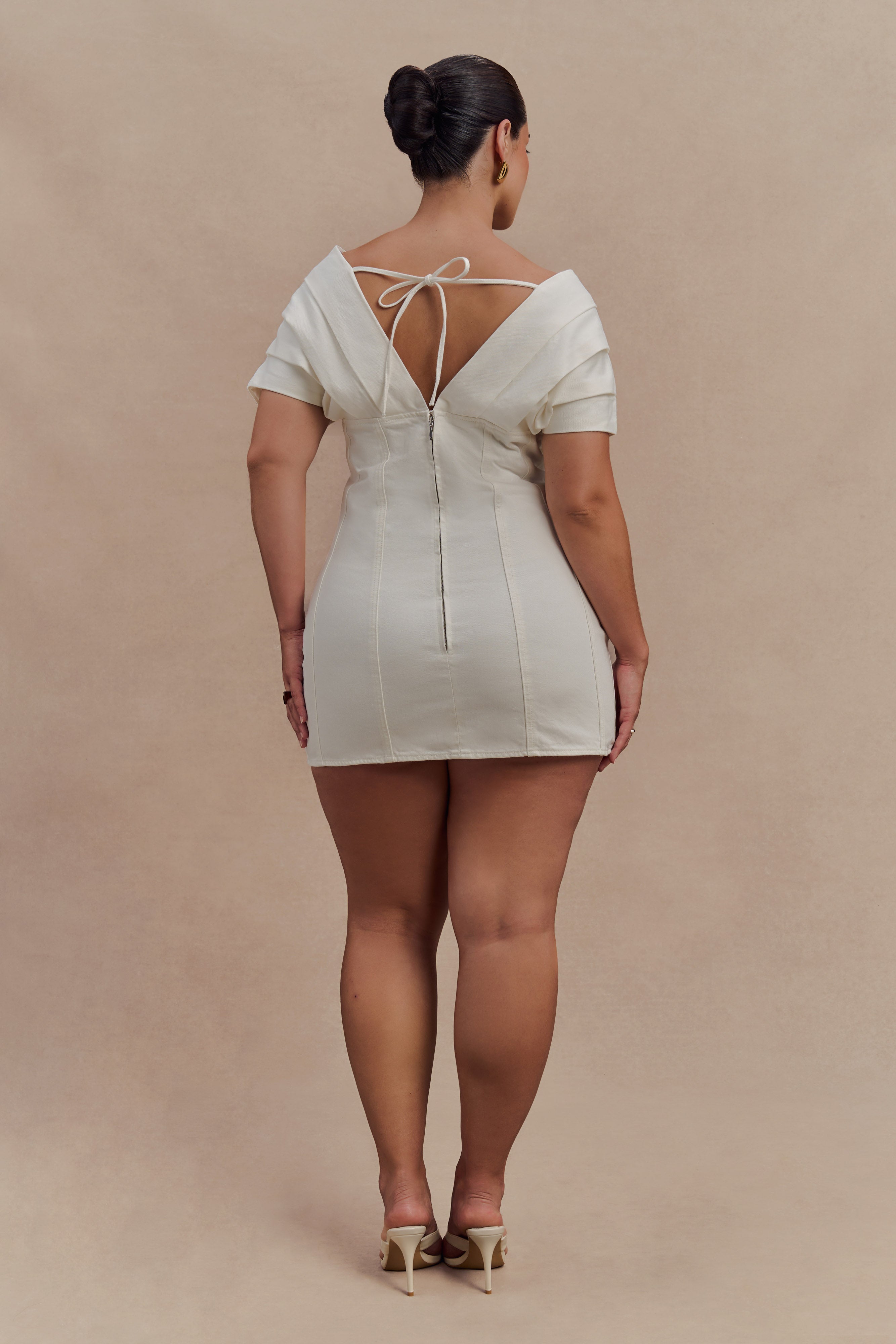 Pascale Off Shoulder Denim Mini Dress - White、mySite、solidvoid