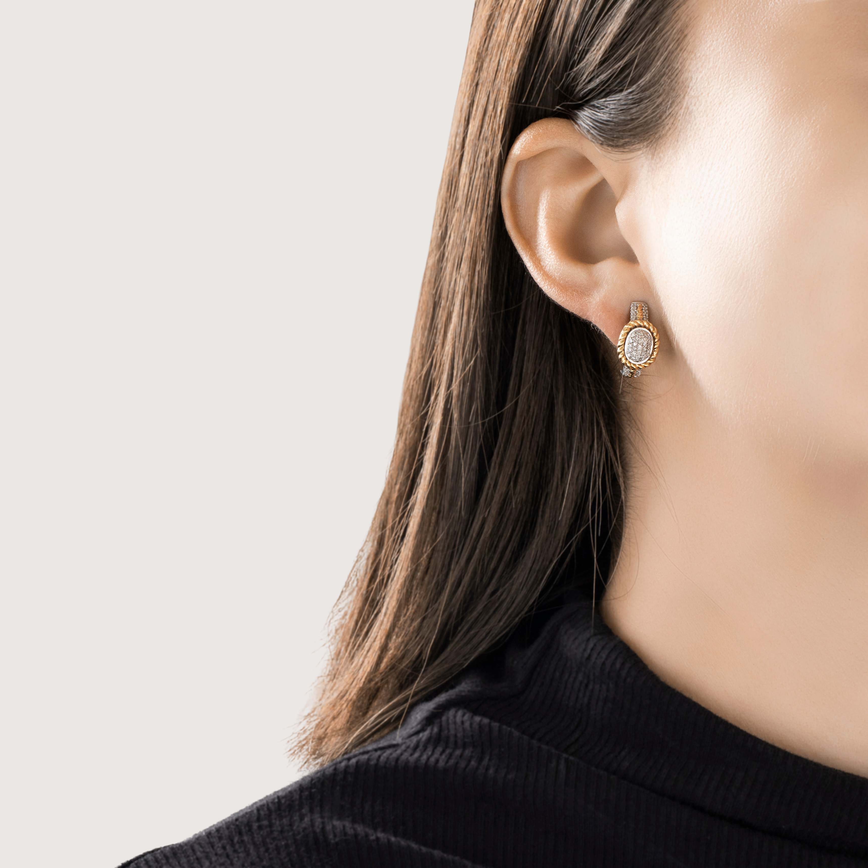 Vintage 14k White & Yellow Gold .43cttw Diamond Chic Cable Earrings、mySite、hinf8tx79