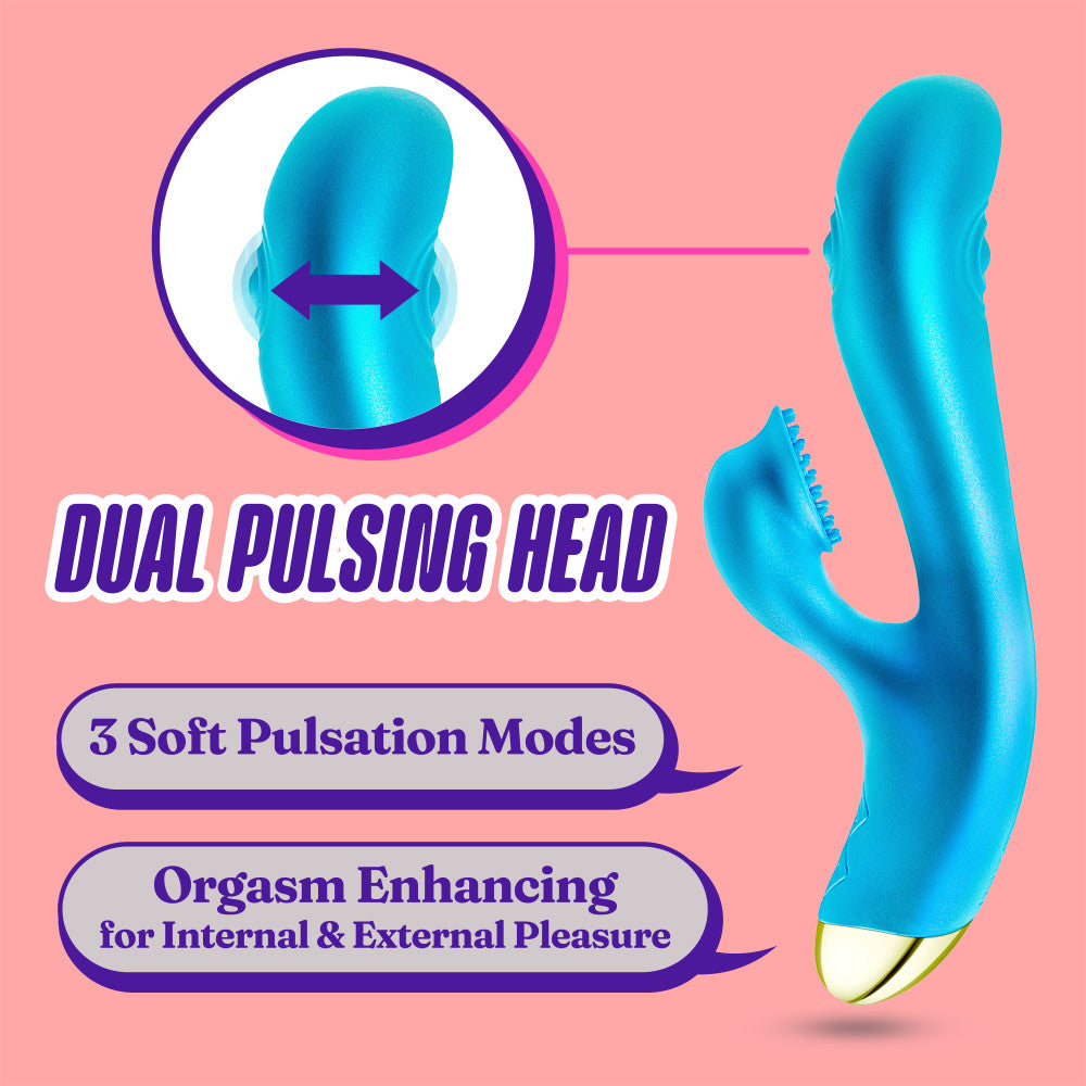 Aria By Blush® | Arousing AF: Clitoris Tickler + Dual Pulsations Blue Silicone Vibrator、mySite、bottomscart