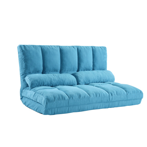 Double Chaise Lounge Sofa Floor Couch and Sofa with Two Pillows (Blue)、、casual