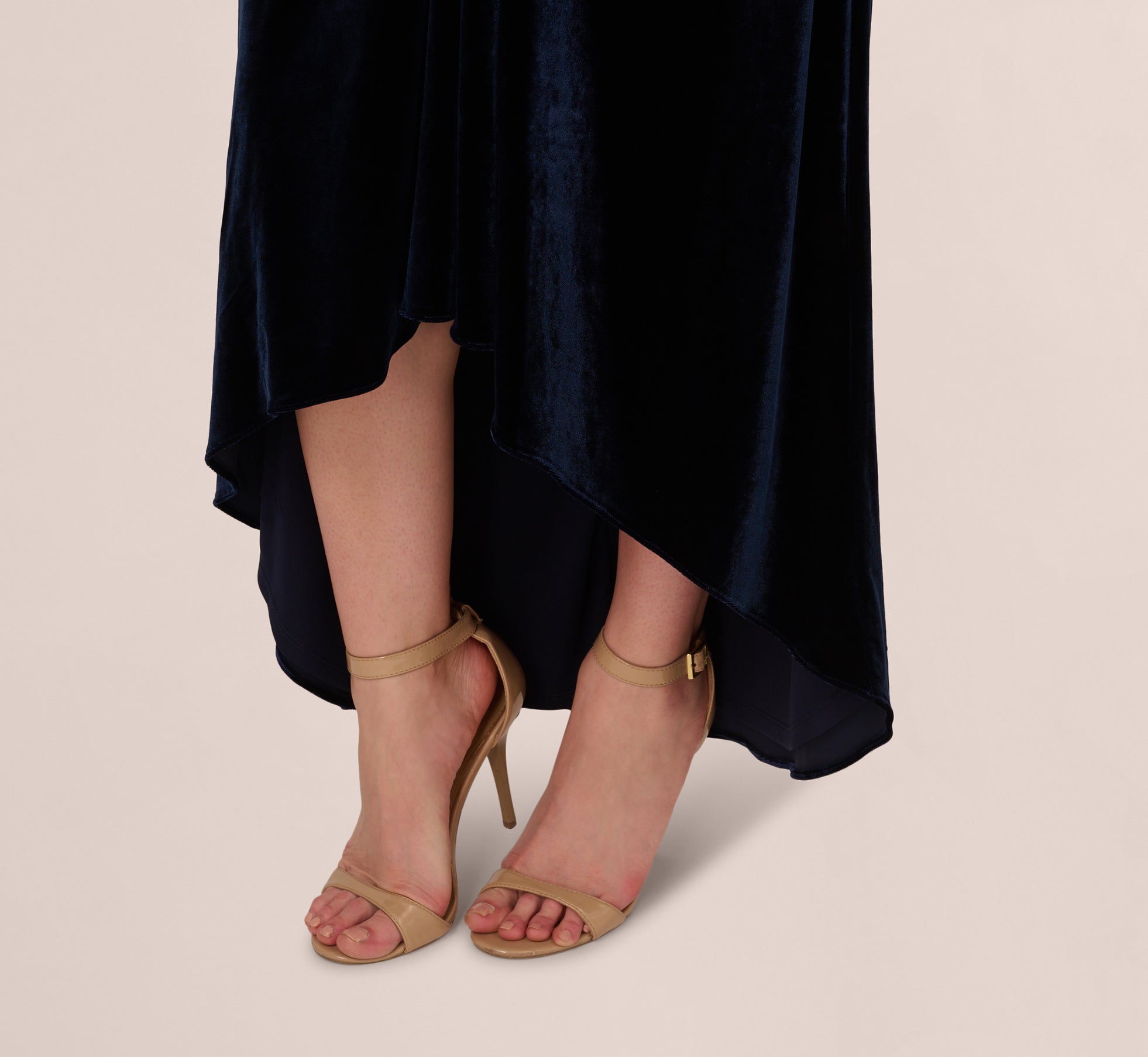 Velvet High Low Halter Gown With Cutout Mock Neck In Midnight、mySite、solidvoid