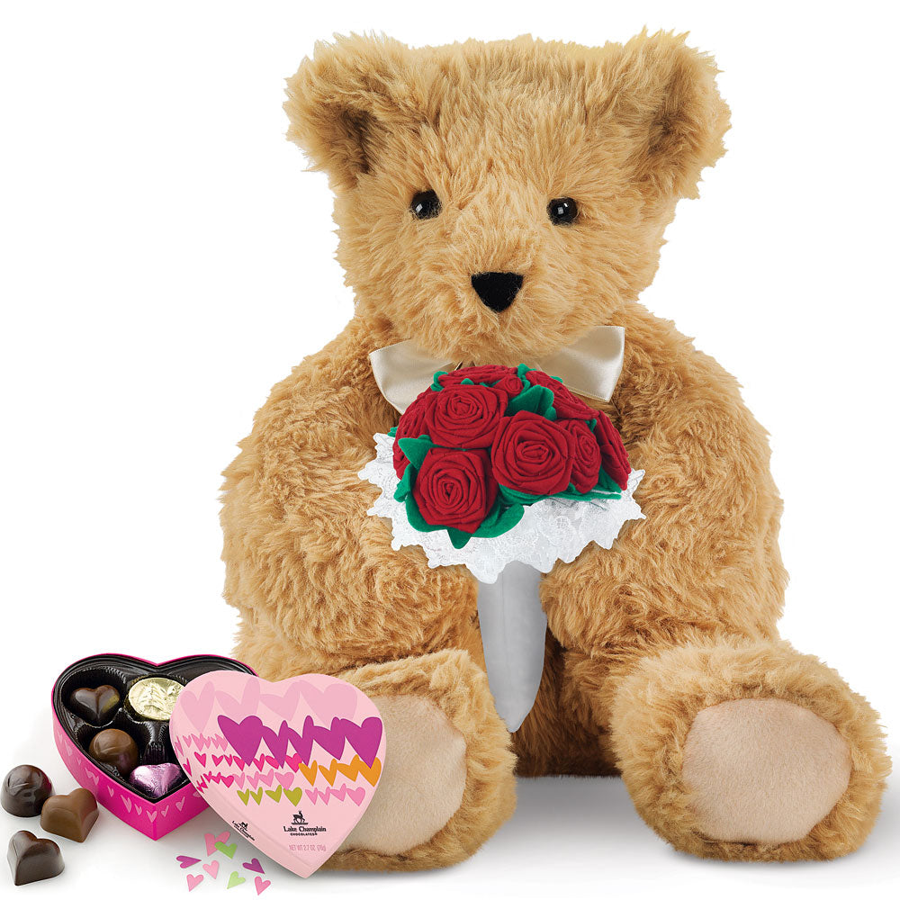 20 In. World's Coziest Bear with Red Rose Bouquet and Chocolates、mySite、g9winljtr