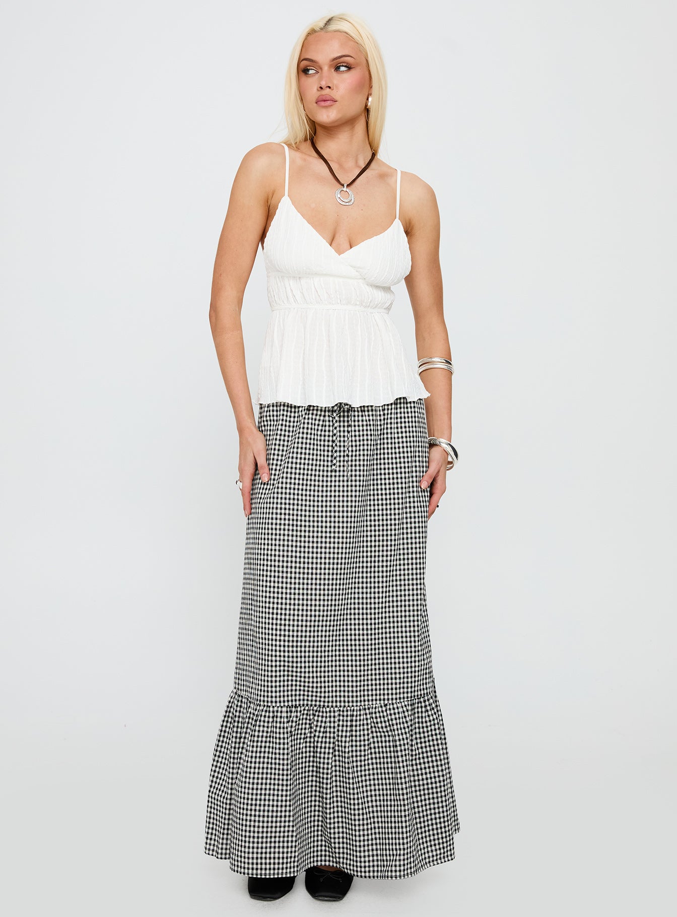 Modern Girl Maxi Skirt Black / White Gingham、mySite、solidvoid