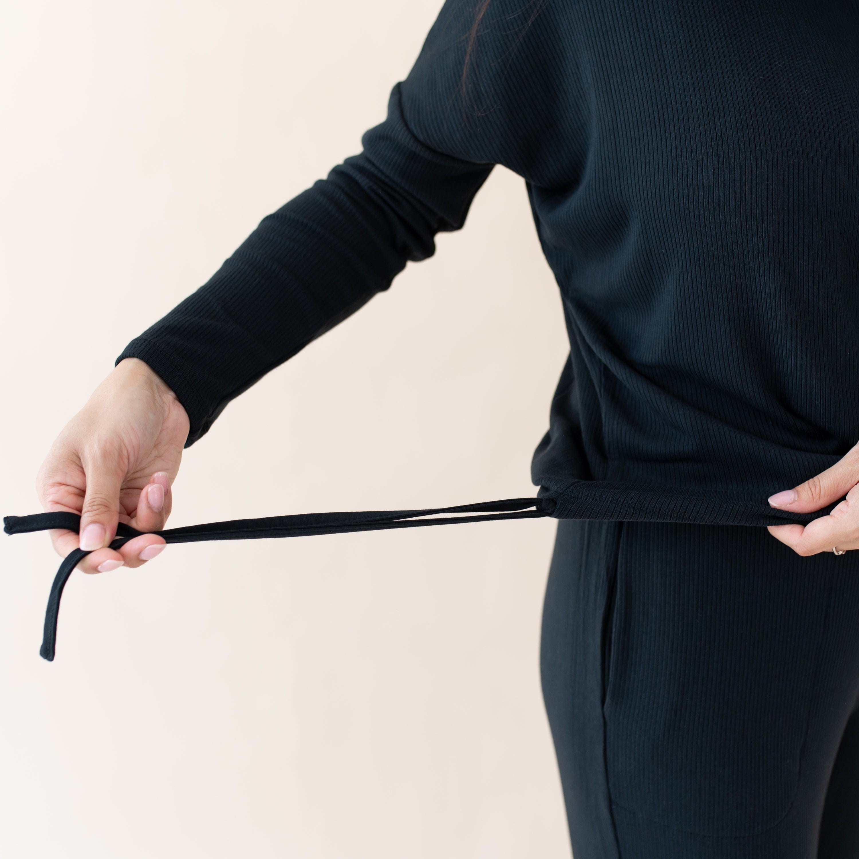  Women's Ribbed Long Sleeve Drop Shoulder Top in Midnight、mySite、layawaytickets