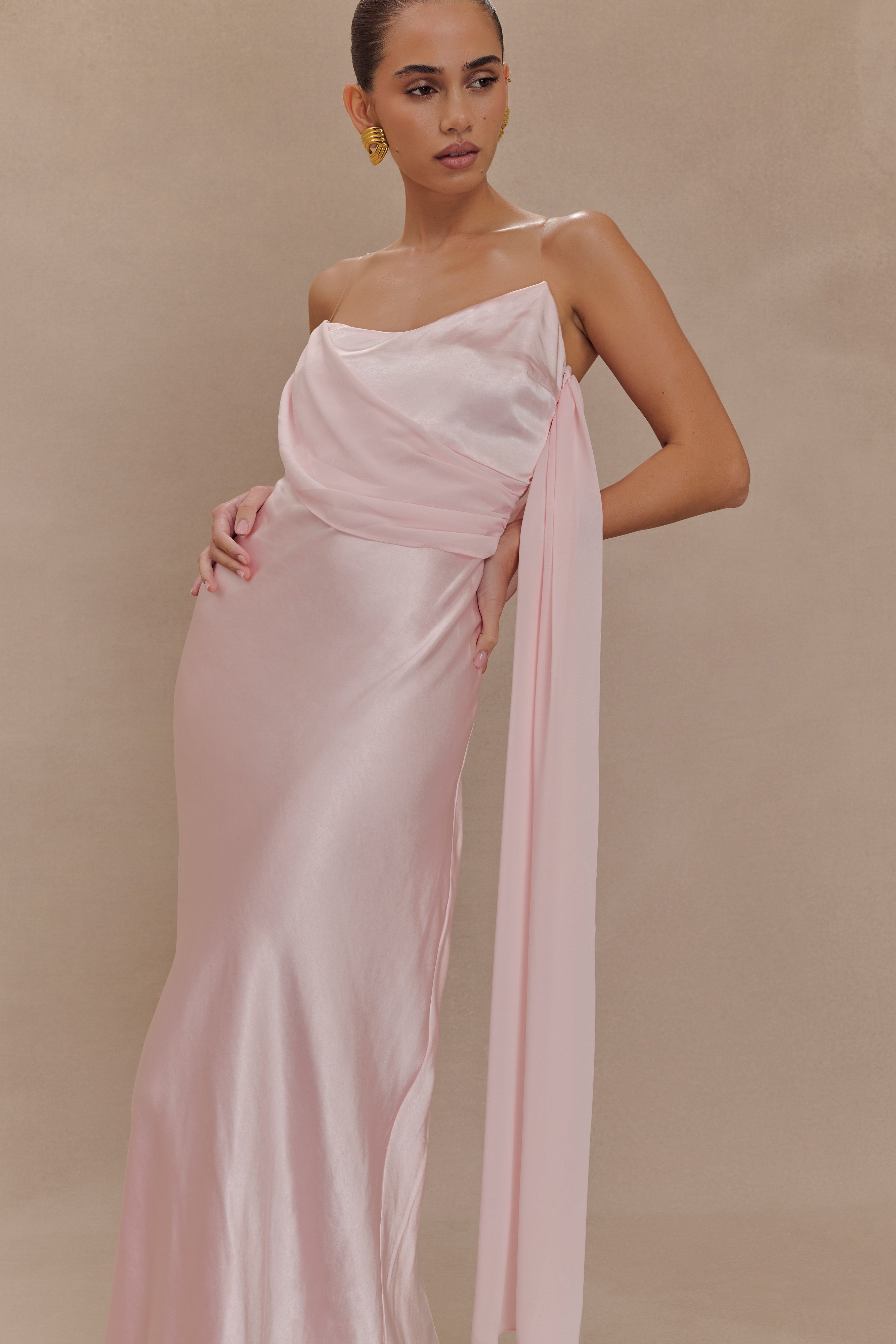 Carah Satin And Chiffon Maxi Dress - Pale Pink、mySite、solidvoid