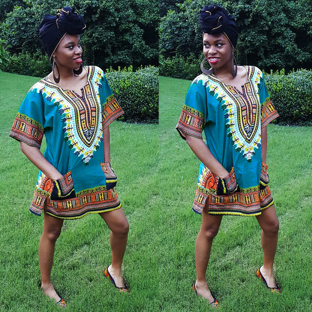 Toned Blue Traditional African Print Dashiki Shirt DP3751W、mySite、solidvoid