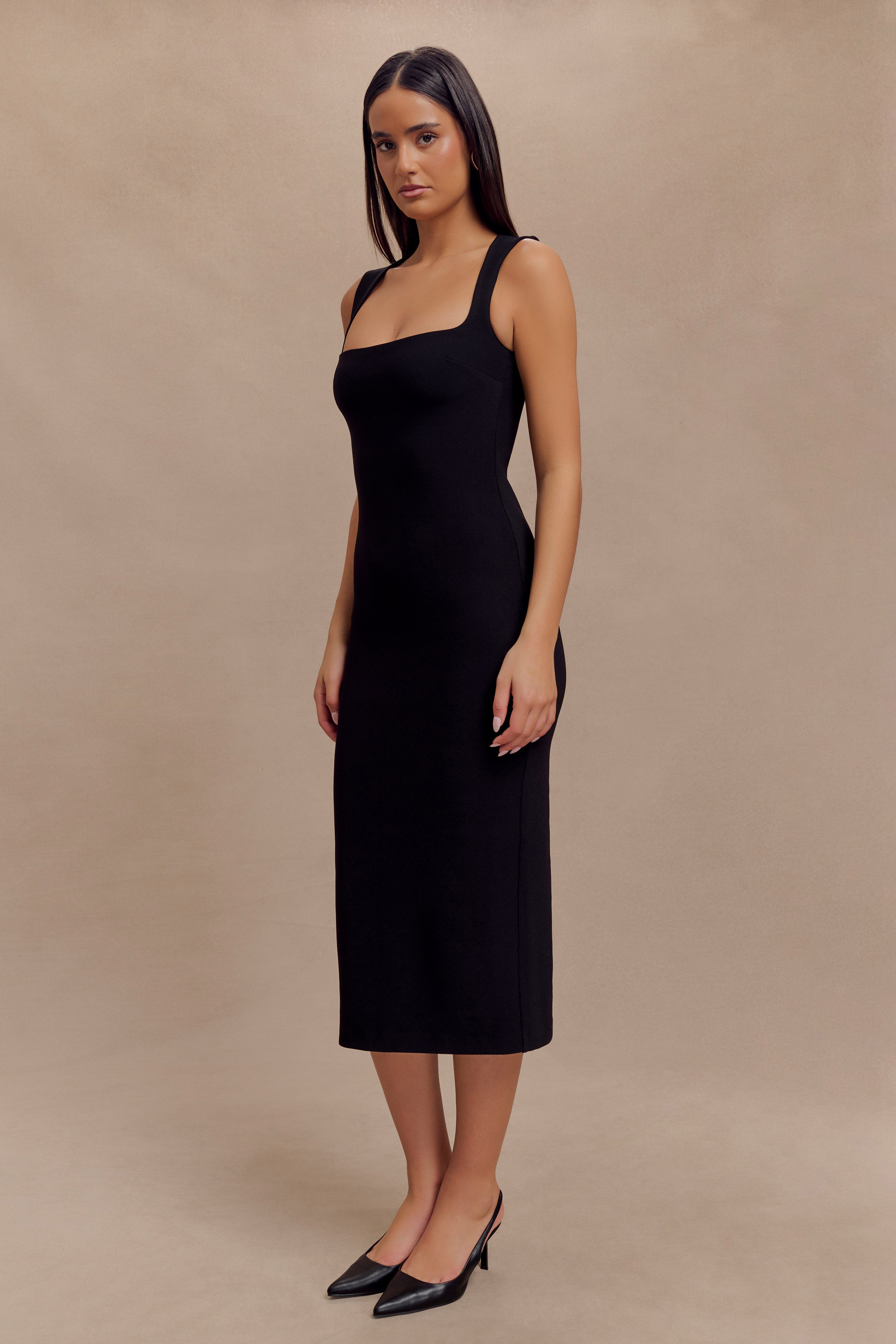 Frida Crepe Midi Dress - Black、mySite、solidvoid