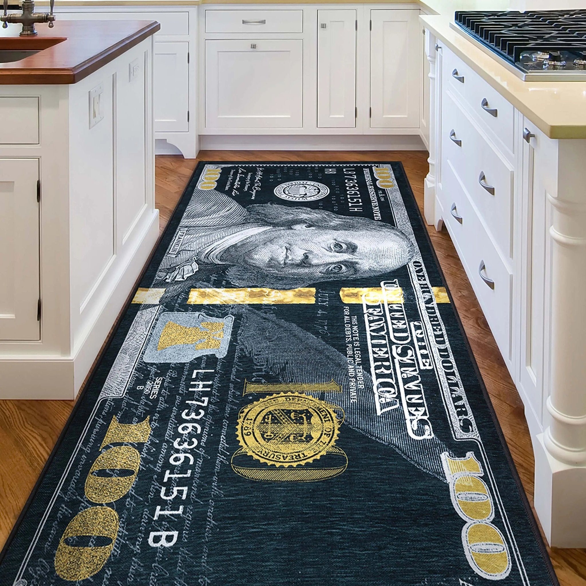 New Hundred Dollar Bill Black Black Novelty Runner Flat-Weave Rug、mySite、gigharbornorthrealestate