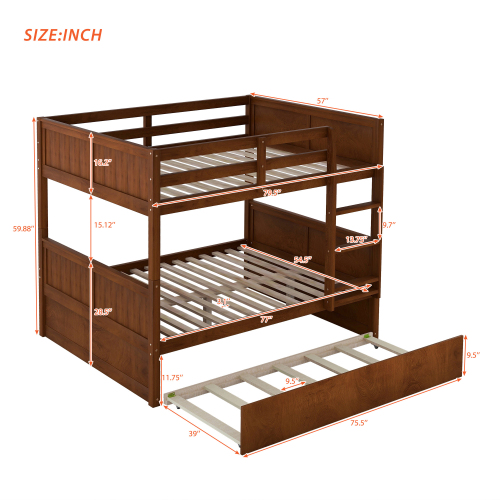 Full Over Full Bunk Bed with Twin Size Trundle, White ( old sku: LP000250AAK )、、casual