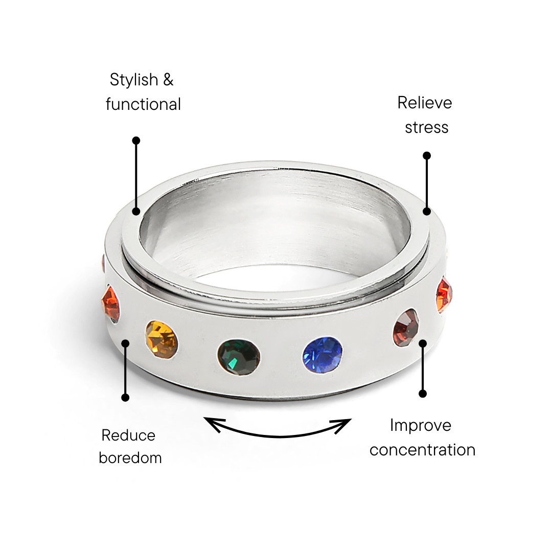 Stainless Steel Rainbow CZ Spinner Center Highly Polished Ring / SRJ0111、mySite、dreamappss