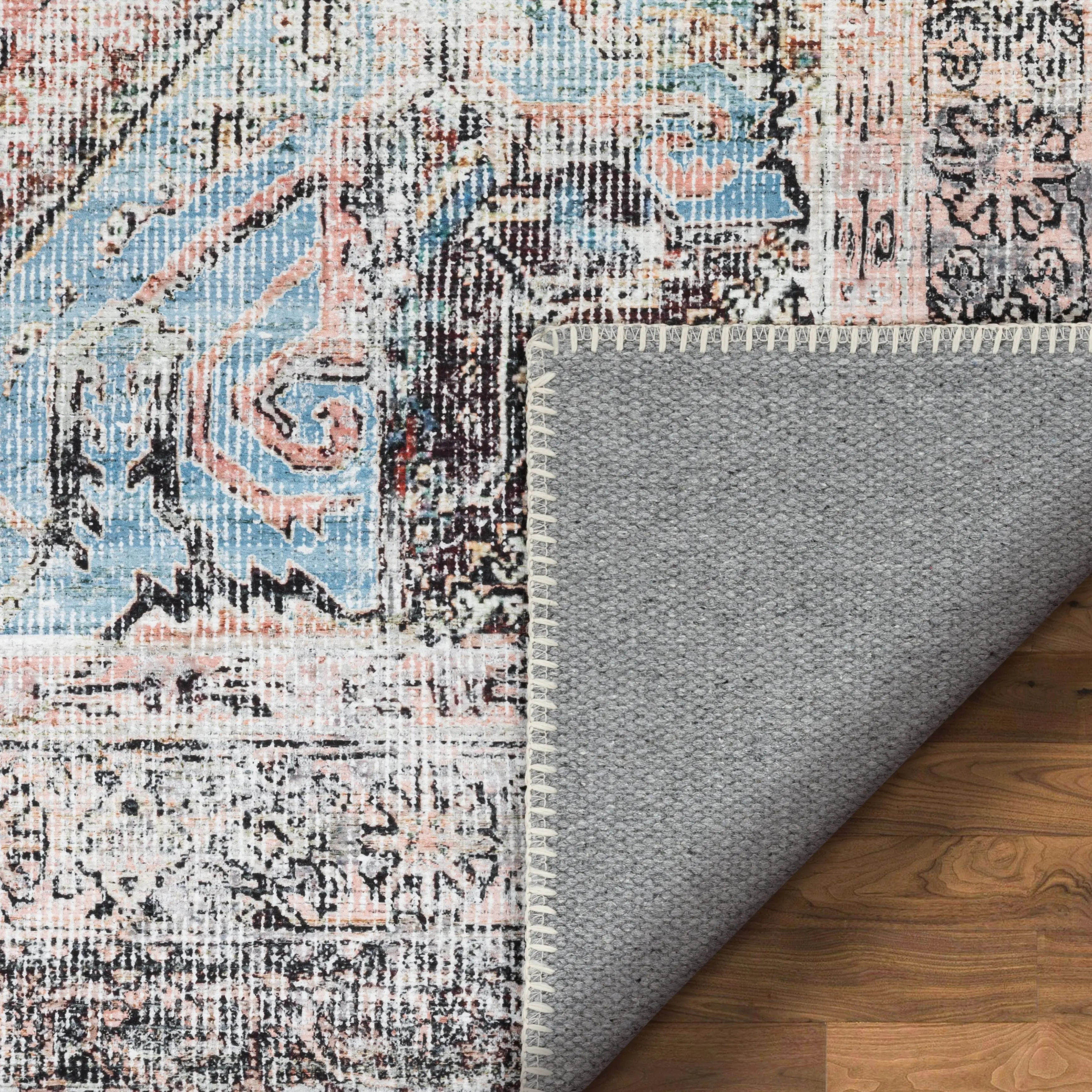 Menda Machine Washable Vintage Bohemian Meallion Oriental Light Blue Flat-Weave Distressed Rug、mySite、gigharbornorthrealestate