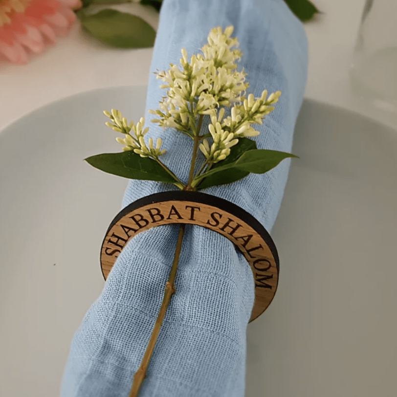 Shabbat Shalom Oak Napkin Rings - Set of 4、mySite、topwebapps