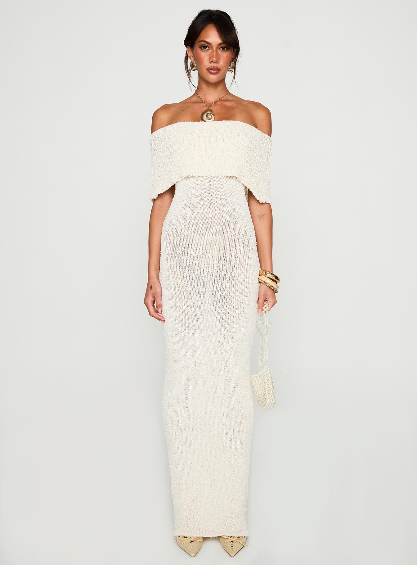 Nixen Strapless Knit Maxi Dress Cream、mySite、solidvoid