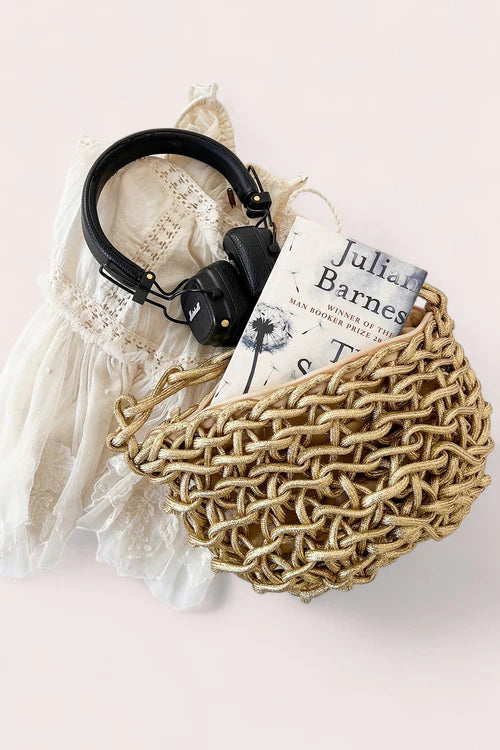 Debbie Katz Nicole Metallic Crochet Bag, Gold、mySite、noshort