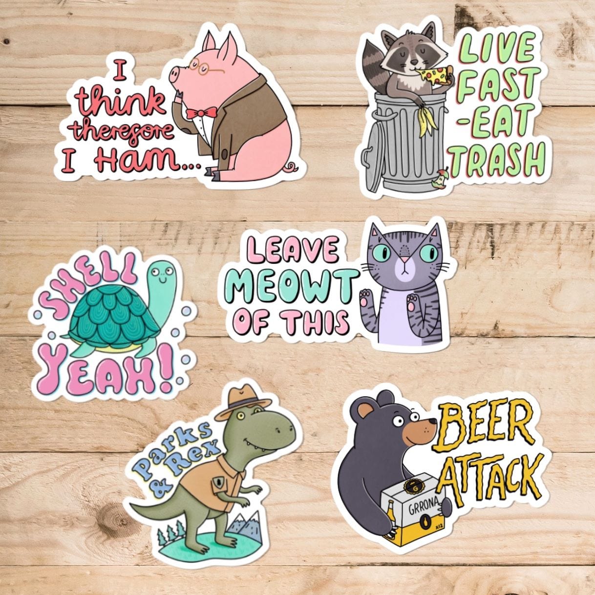  Animal Pun Sticker 6 Pack、mySite、elrpsem3k