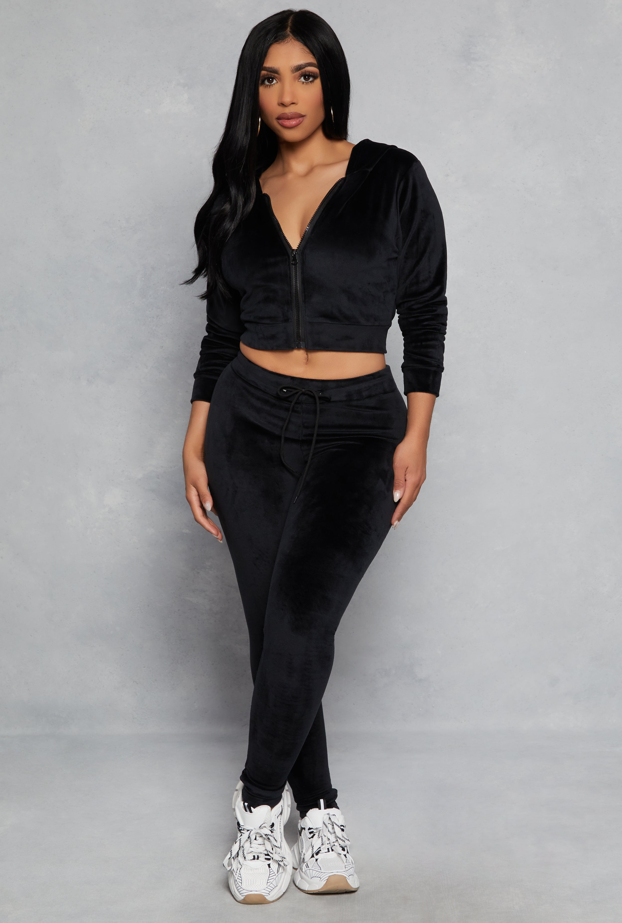 Velour Zip Up Hooded Crop Top、mySite、camillekostekn
