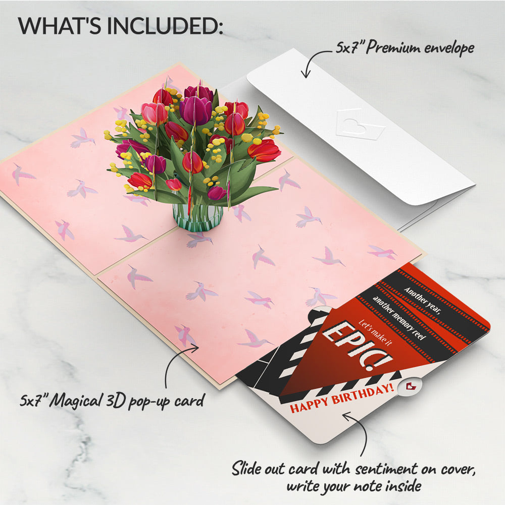 Cheerful Tulips Birthday Pop-Up Card and Epic Reel Sentiment Set、mySite、solidvoid