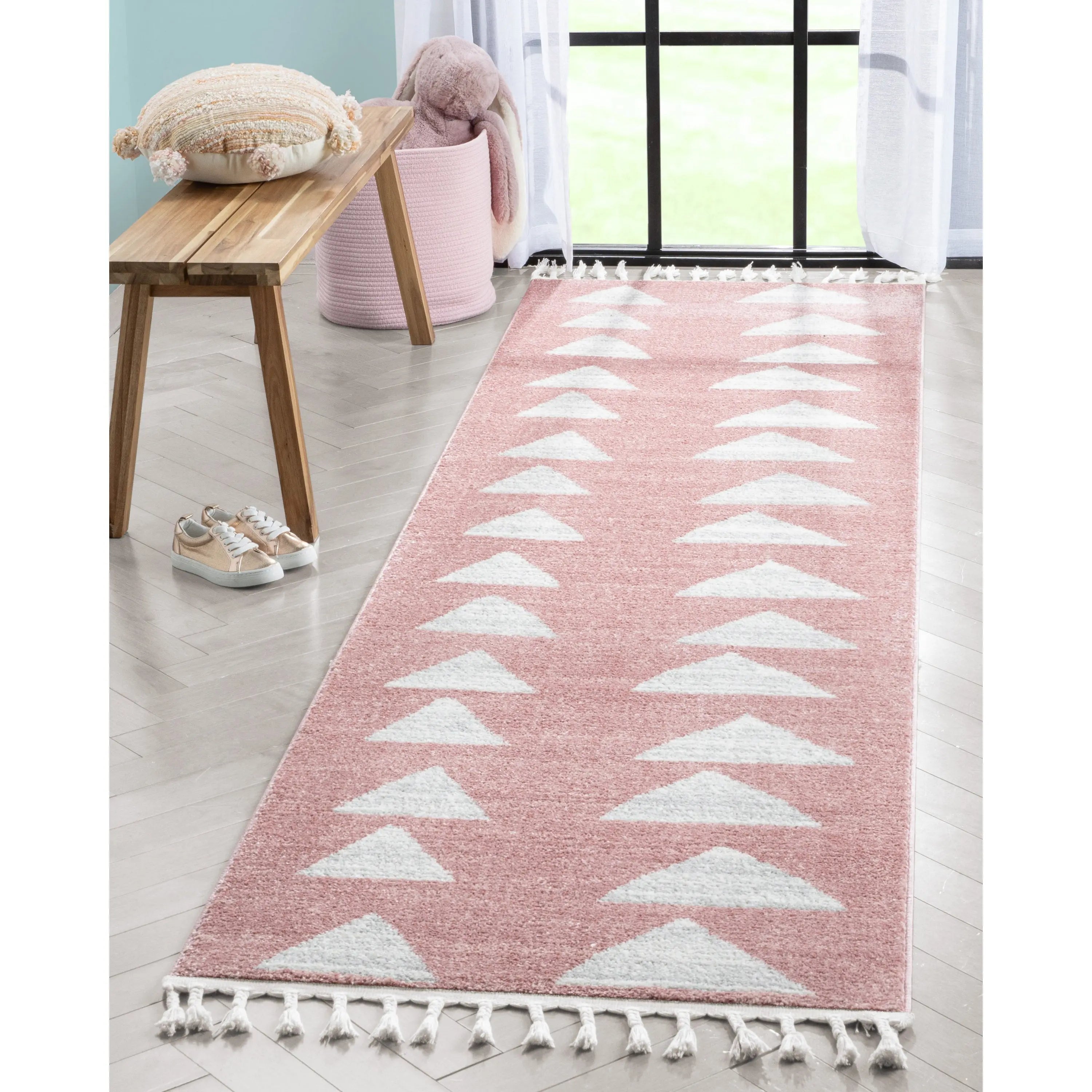 Triangles Modern Geometric Pattern Pink Kids Rug、mySite、gigharbornorthrealestate