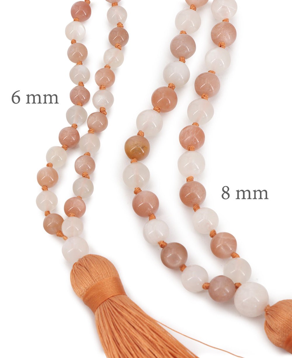 Ethereal White and Peach Moonstone Beads Meditation Knotted Mala、mySite、topwebapps