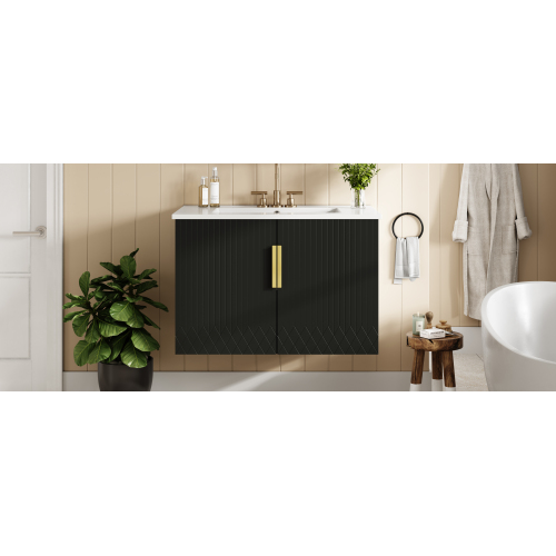 30" Vintage Bathroom Vanity with Ceramic Sink, with 3 Holes Single Ceramic Sink, Bathroom Storage Vanity Cabinet with 2 Soft Closing Doors、、xpatfood