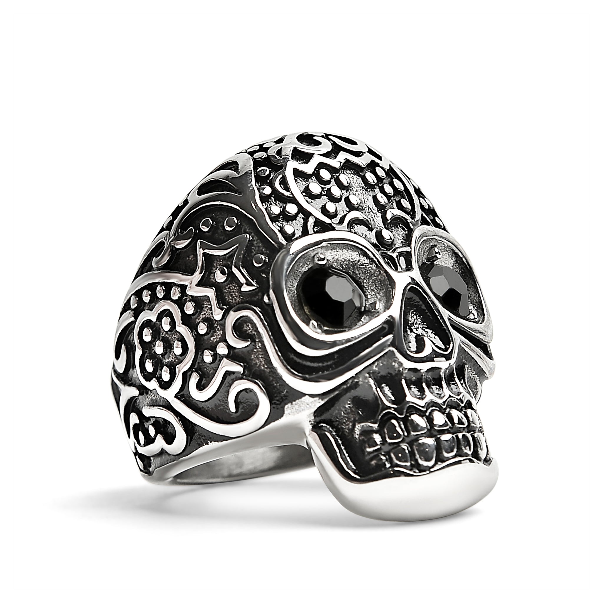 Black CZ Eyed Detailed Skull Stainless Steel Ring / SCR4045、mySite、dreamappss