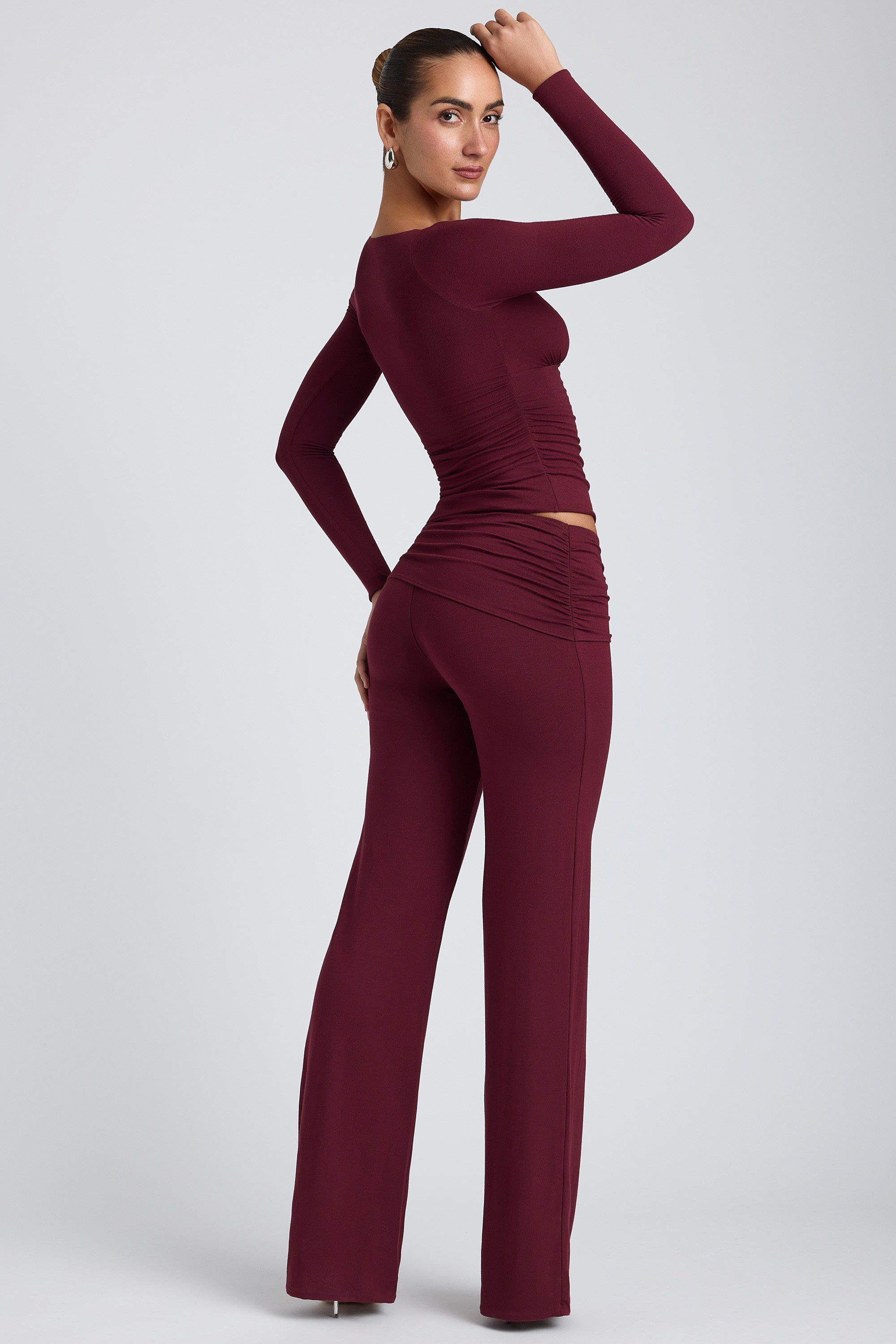 Modal Mid-Rise Straight-Leg Trousers in Plum、mySite、solidvoid